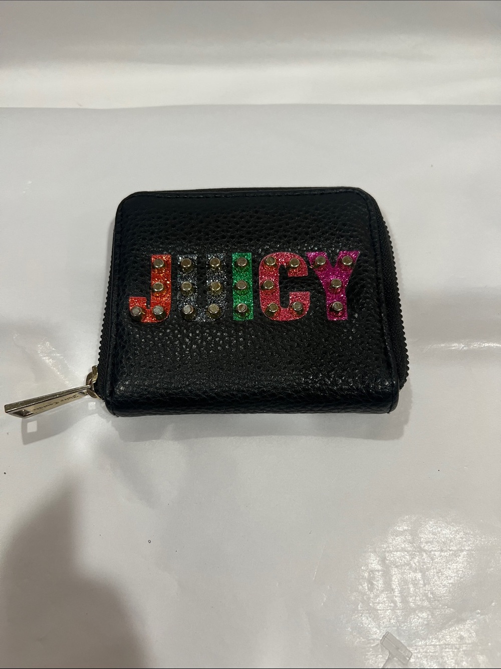 Juicy Couture Black Zip Card Holder with Multicolor Studded JUICY Logo